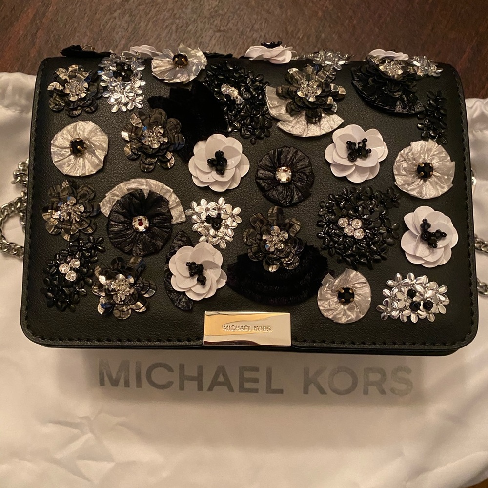 Jade Floral Sequin Leather Clutch Michael Kors